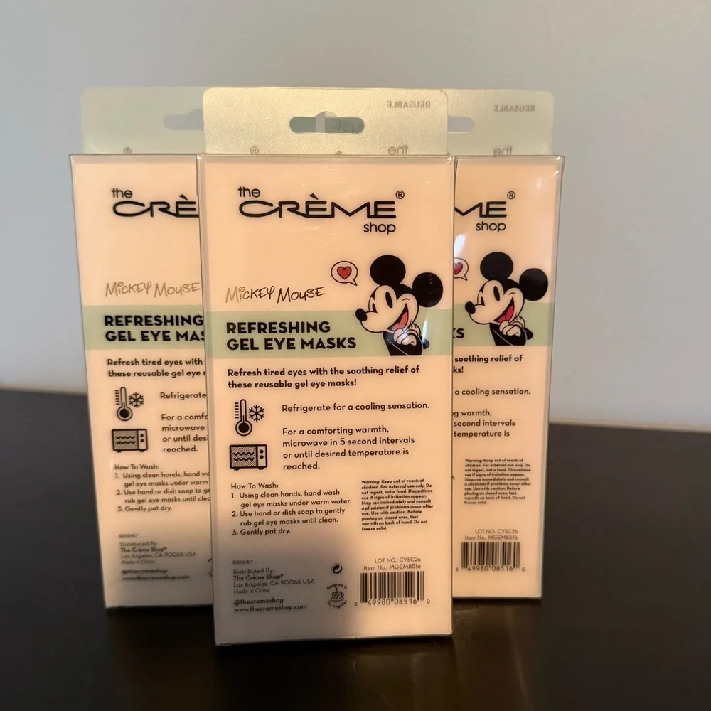 The Crème Shop x Disney Mickey Mouse: Gel Eye Masks, Cool or Warm, Set of 3, NEW